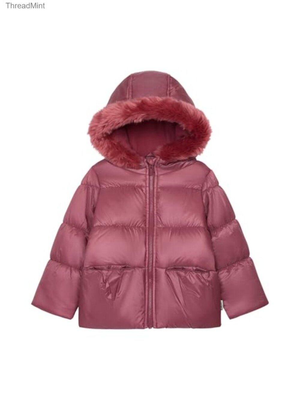 Toddler Girls Quilted Puffer Jacket with Faux Fur Hood Long Sleeve Zip Up